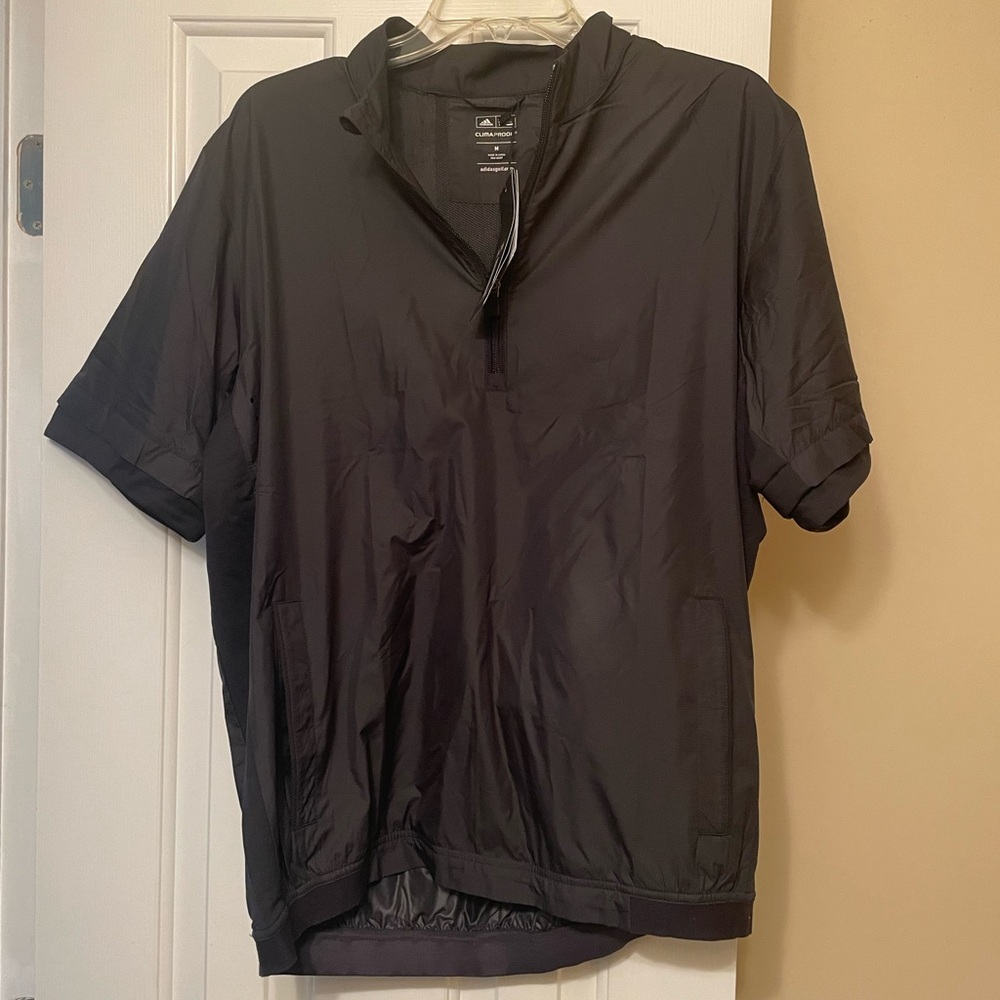 adidas Men's Black Short-Sleeve Half-Zip Windbreaker